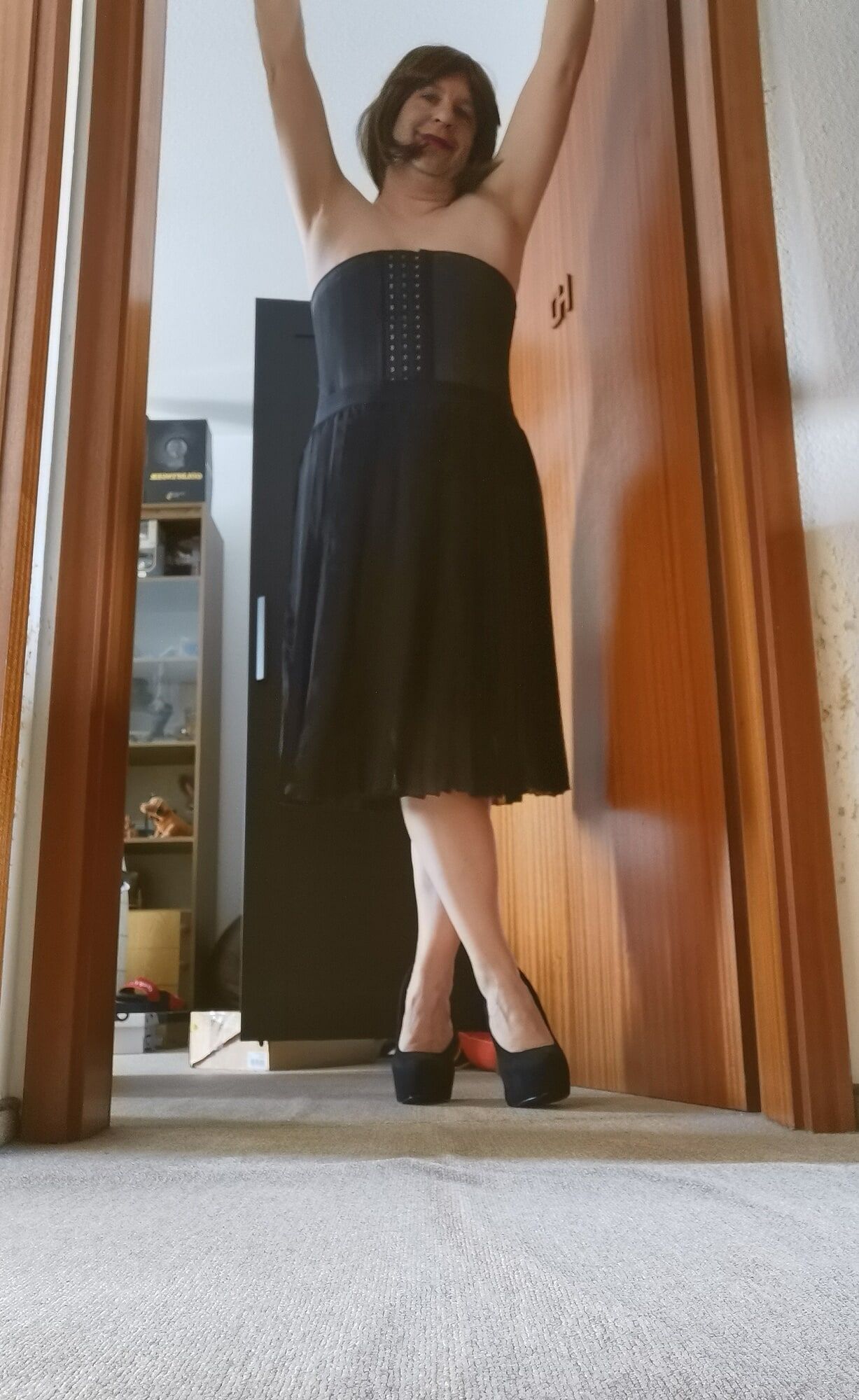 Posing Sexy Wearing Black Skirt, Platform Heels And Wig #7