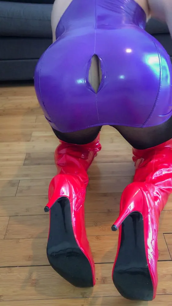 PVC Vinyl Dress, Pantyhose & Boots Tease 