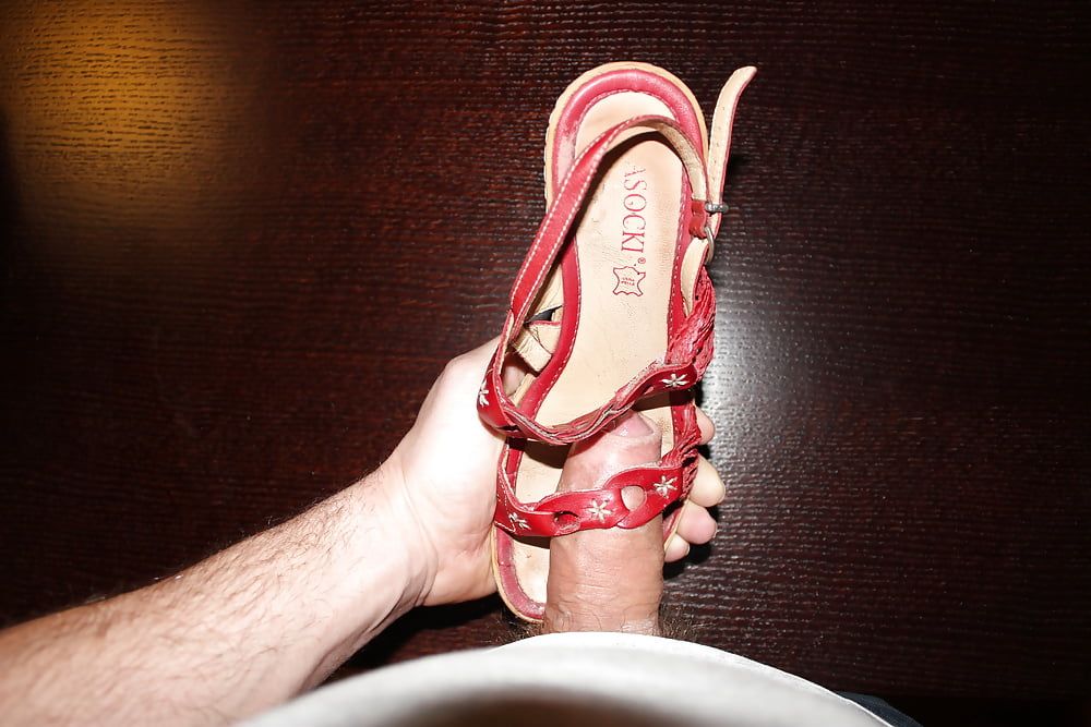 Cum on red platform sandals #23