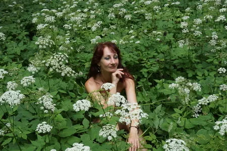 in white flowers           