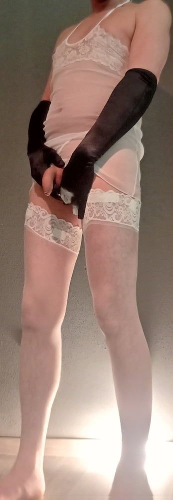 New white sexy lingerie and white stockings #12