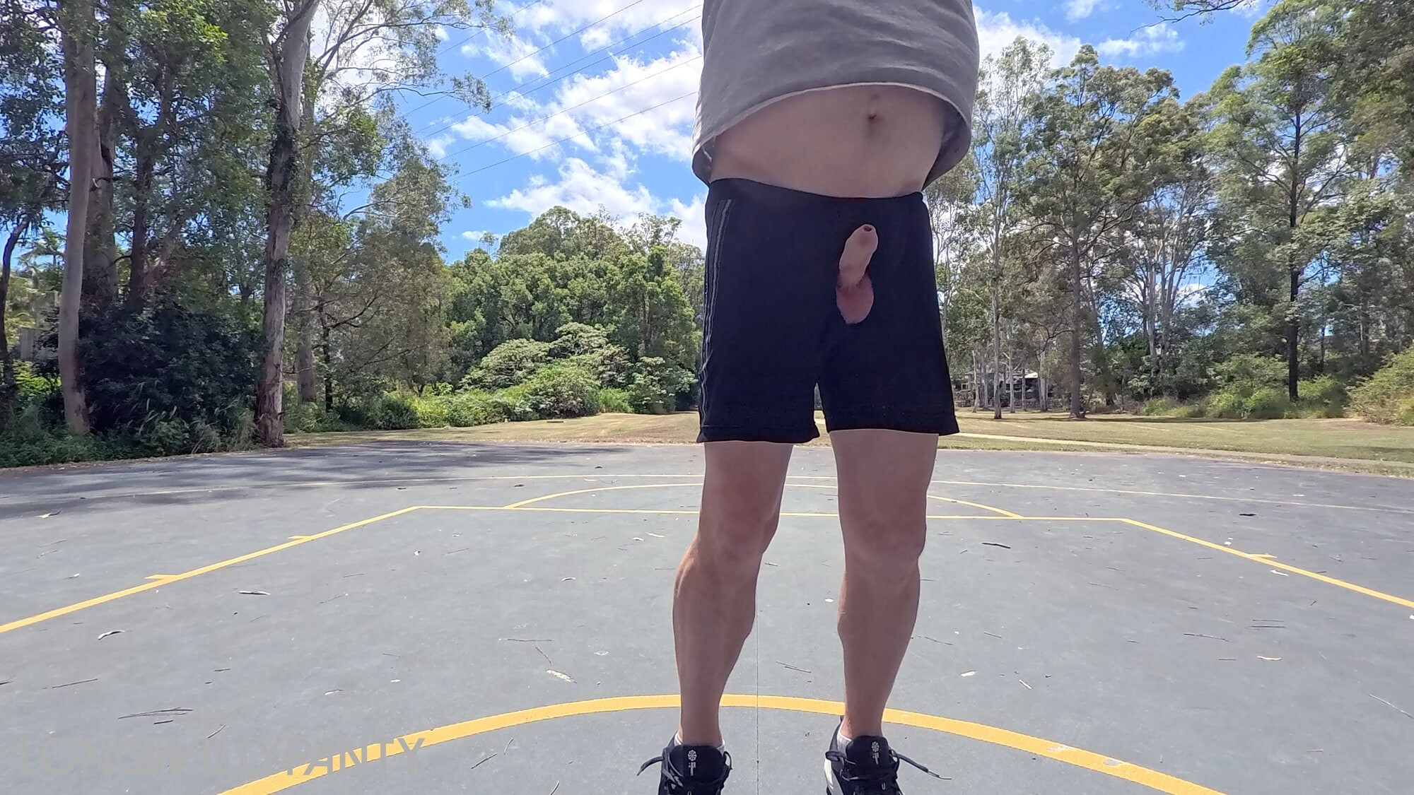 Straight guy hanging out his uncut cock at the public space. #12