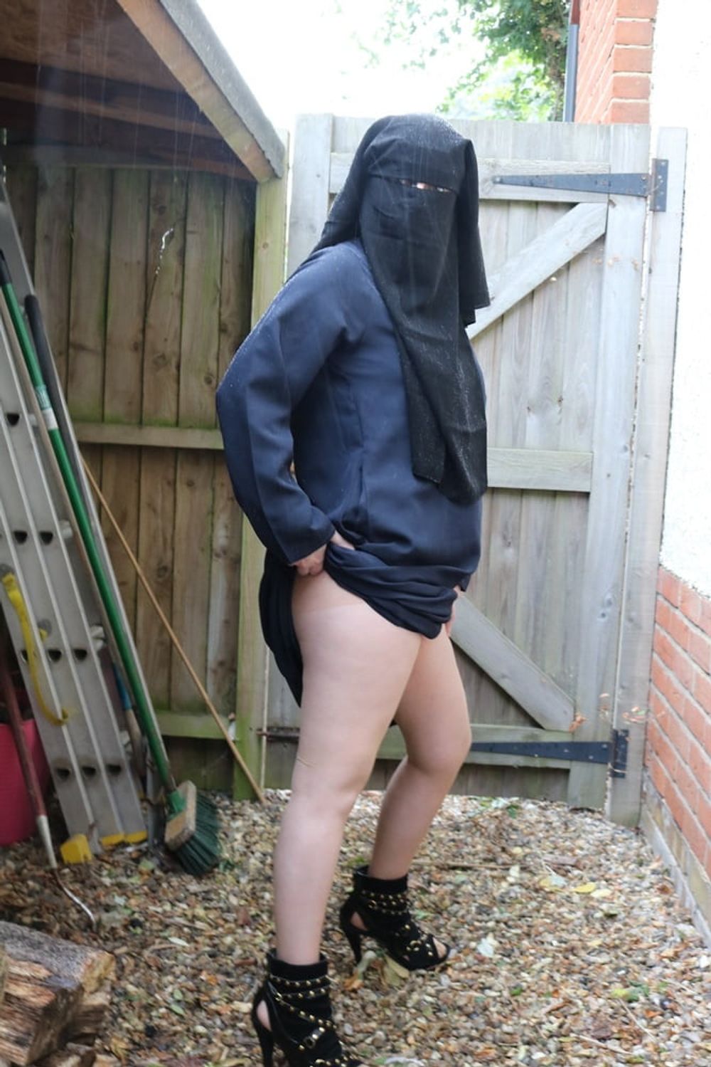 Burqa Outdoors Flashing in the Rain #42