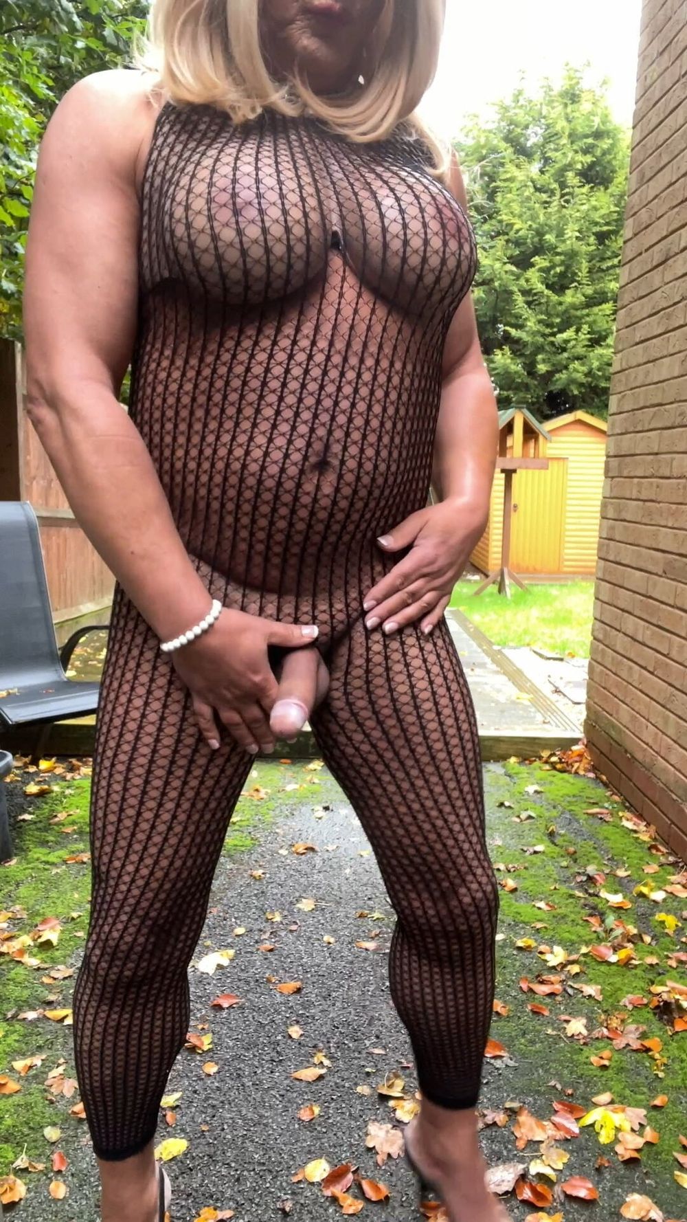 Crossdresser kellycd2022 in black fishnet catsuit and heels  #40