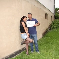 Brunette street whore agrees to fuck in first time video # 1