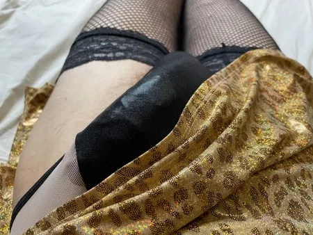 shiny gold dress with stocking         