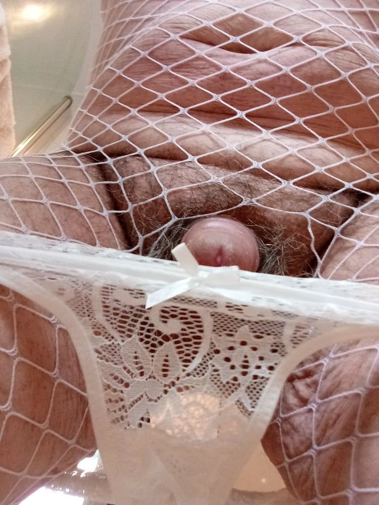 White fishnet body stocking lacey panties and dildo #45
