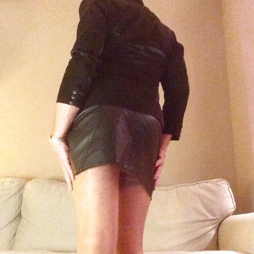 Kinky in leather skirt, stockings, satin lingerie #2