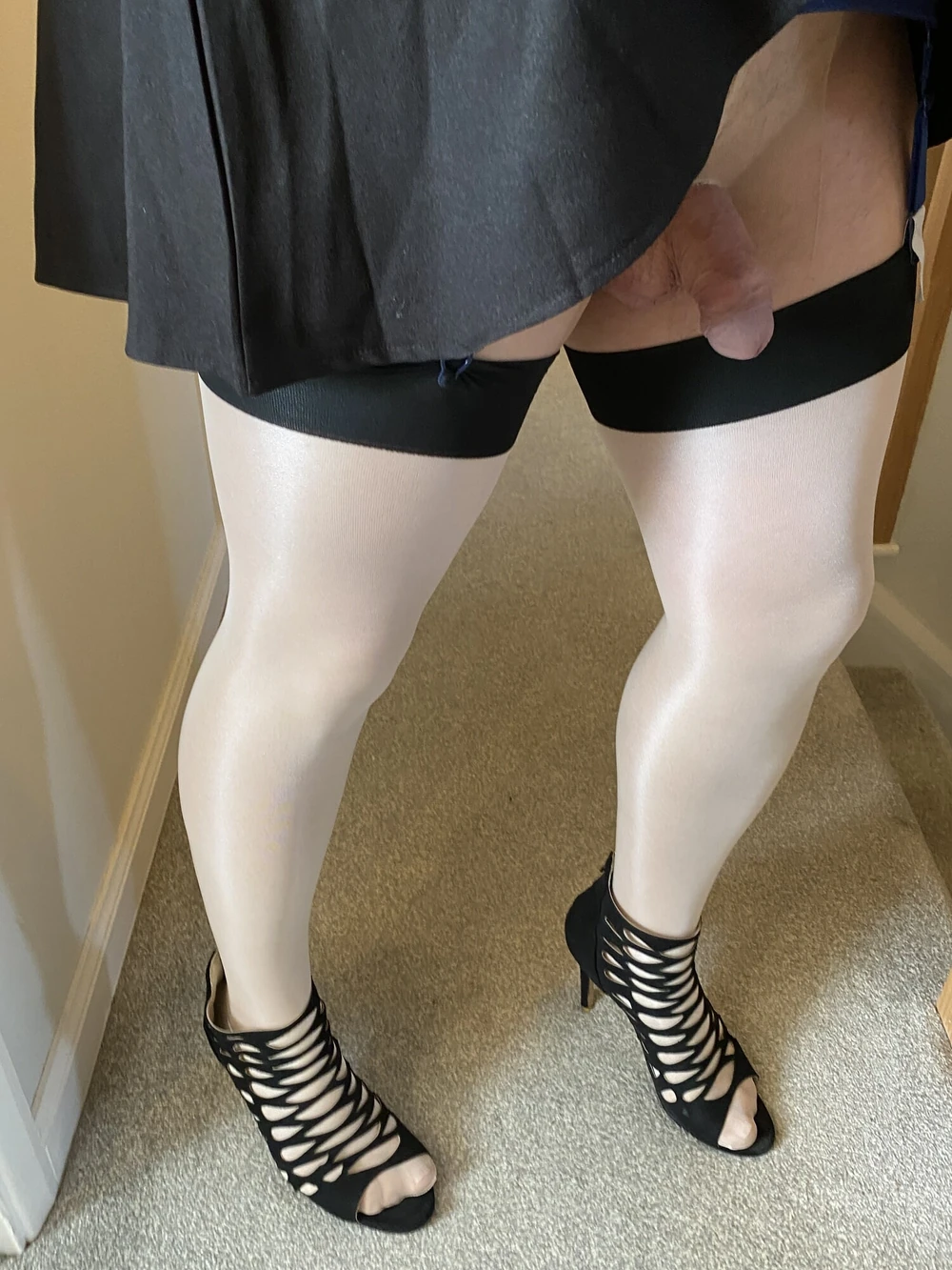 Big Tit Sissy Slut wearing White Stockings and Lingerie #48