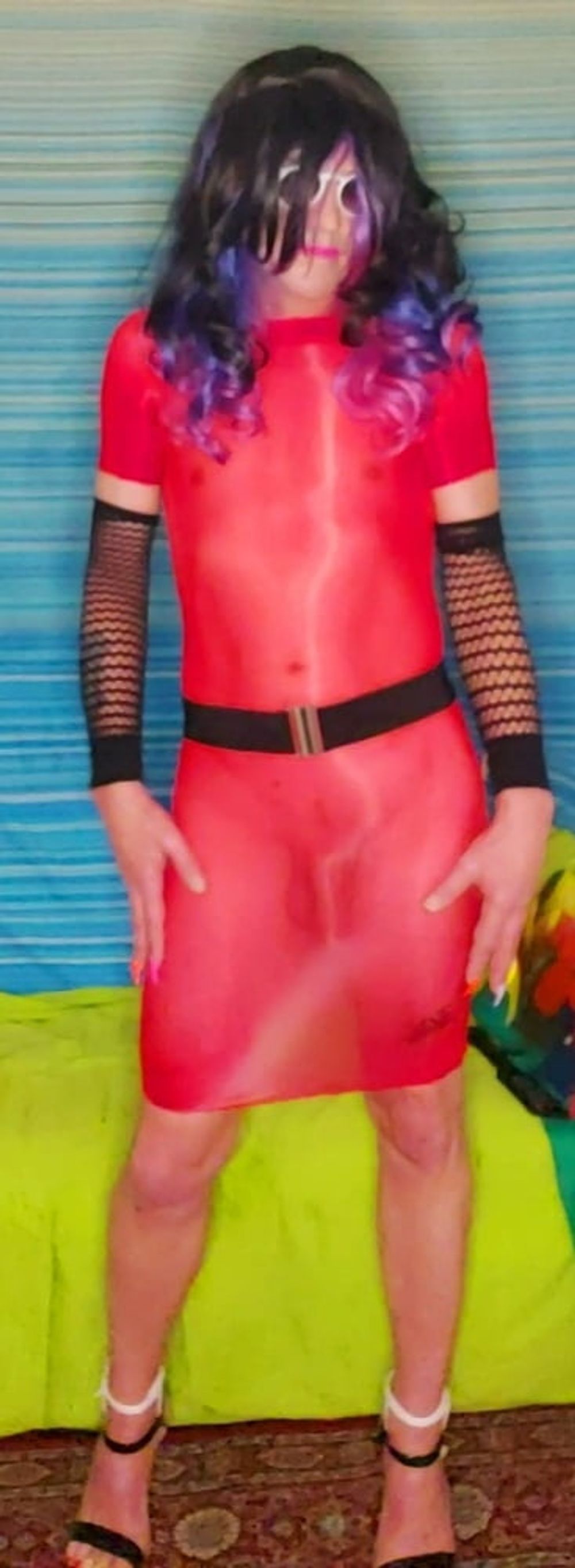 My sexy red see thru wet look dress  #5