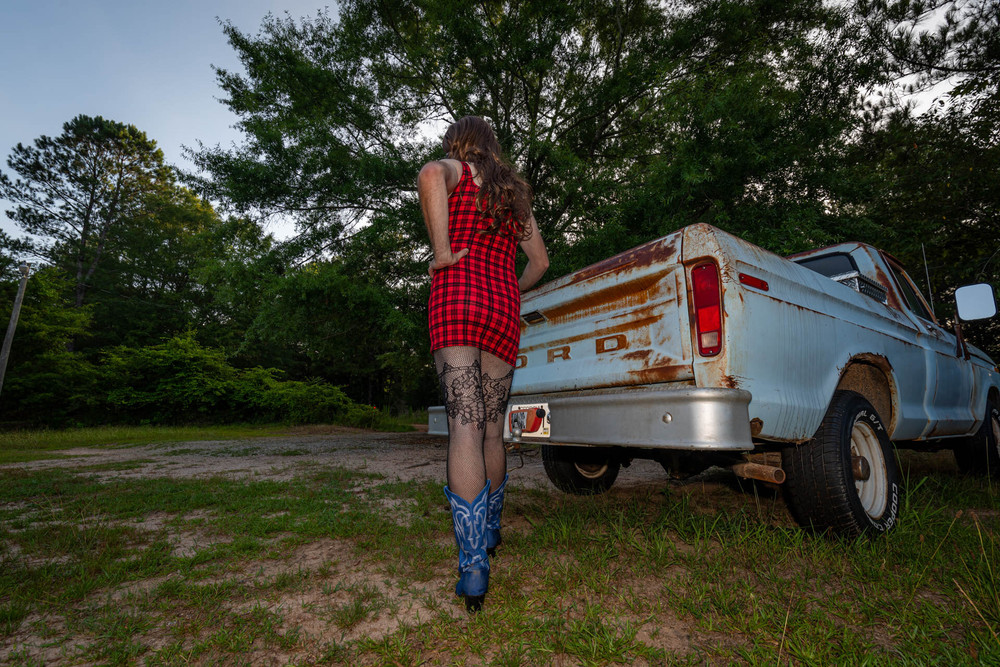 Jon Scarecrow Big Fake tits Crossdresser in Snug Plaid Dress #15