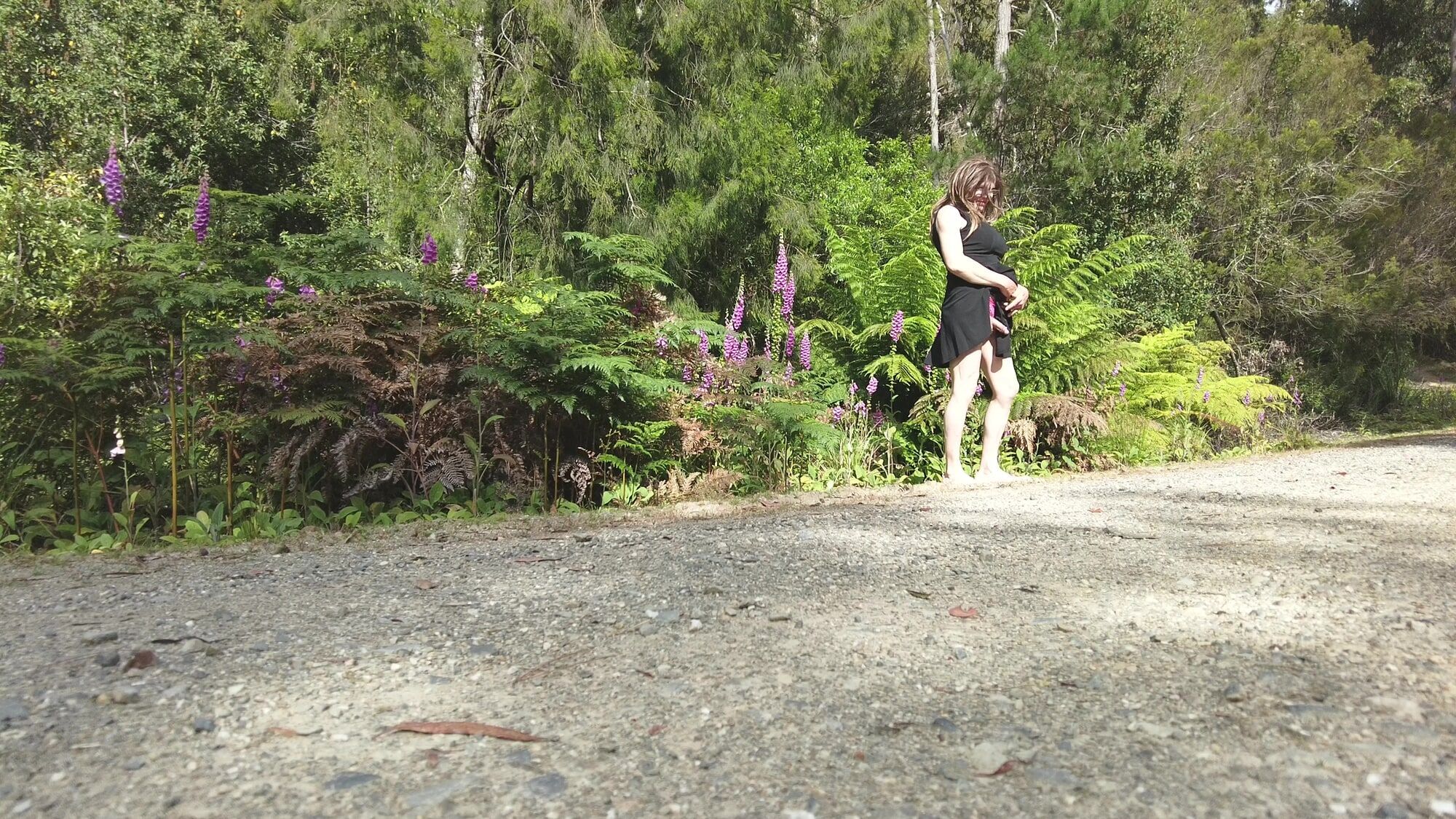Crossdress Road Trip - Forest Road - Black Dress #4