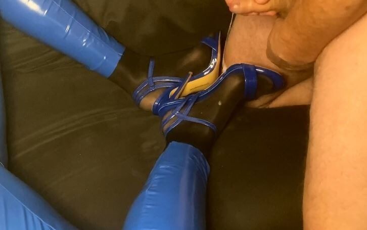 Blue Heels, Blue Leggings and Nylon Feet #22