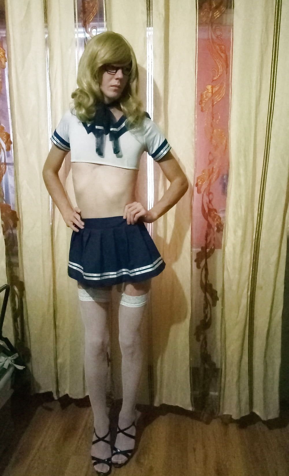 School Sissy Girl Shemale Skirt Stokings Blonde Asshole #25