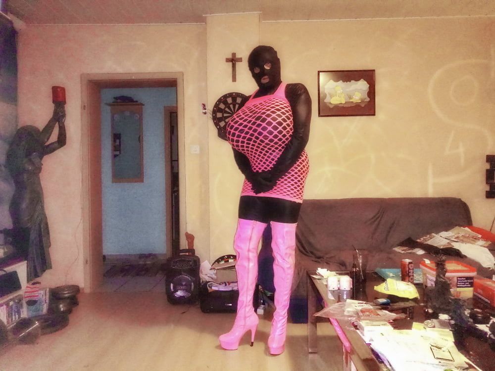 Overknee Boots Pink Latex Stiefel Fetish High Heels Tits Hot #8