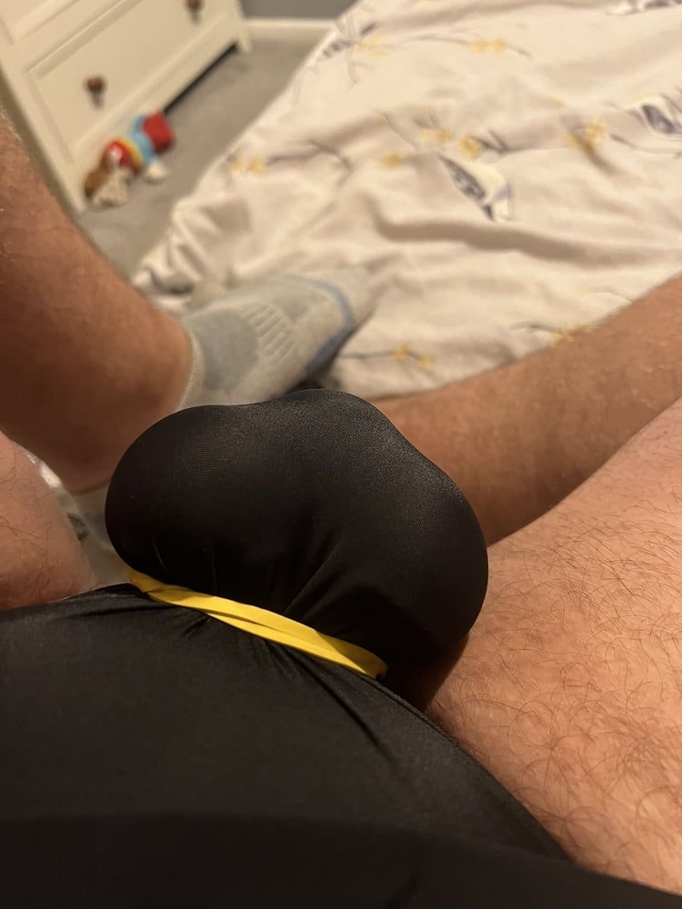 Cock and ball bondage with swimsuit and butt plug, clamps #2