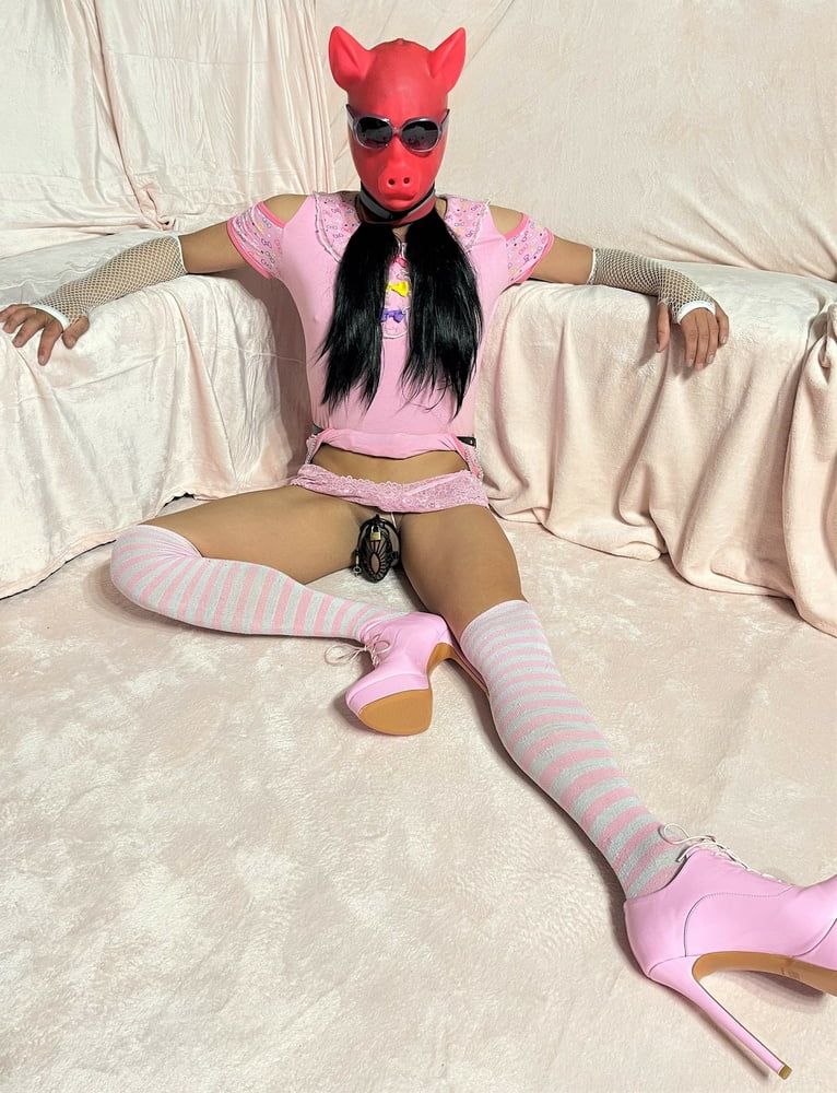 Sissy Wearing A Pink Dress, Heels And Chastity Cage (Pt. 2) #2