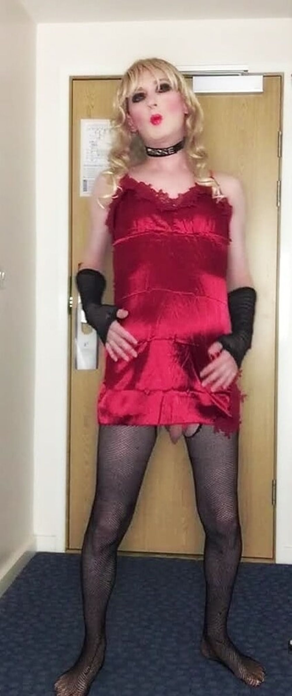 Skanky sissy in red dress #53