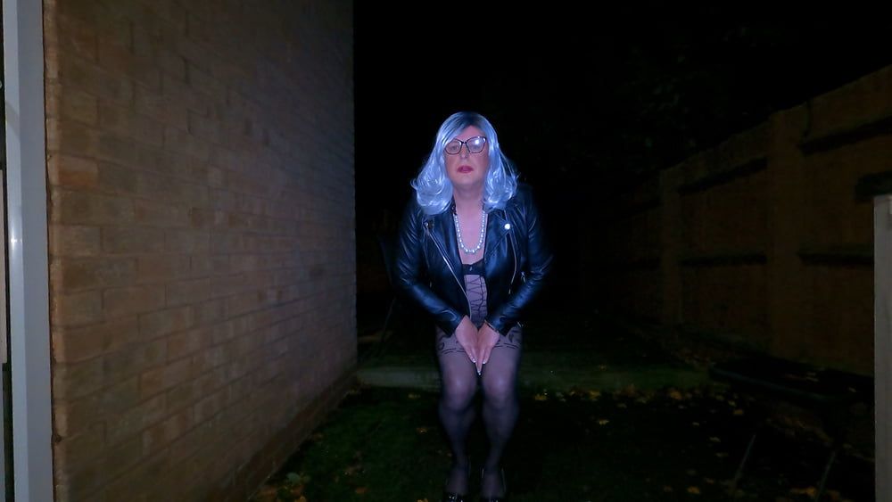 Crossdresser Kellycd masturbating in black bodysuit outdoor  #23