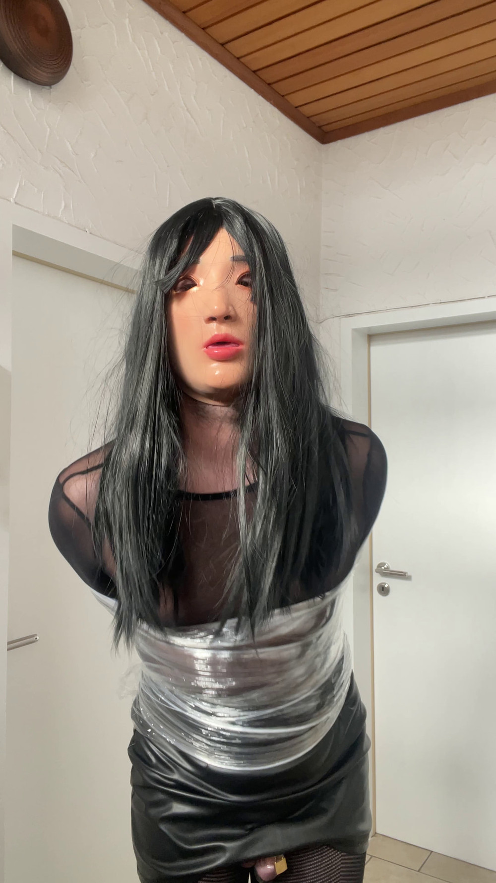 sissy gimp slave doll in leather and chastity #24