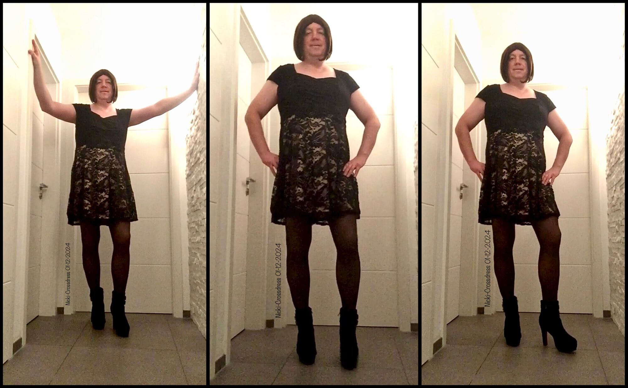 Nicki-Crossdress sexy Minikleid mit Spitze &amp; Strumpfhose 