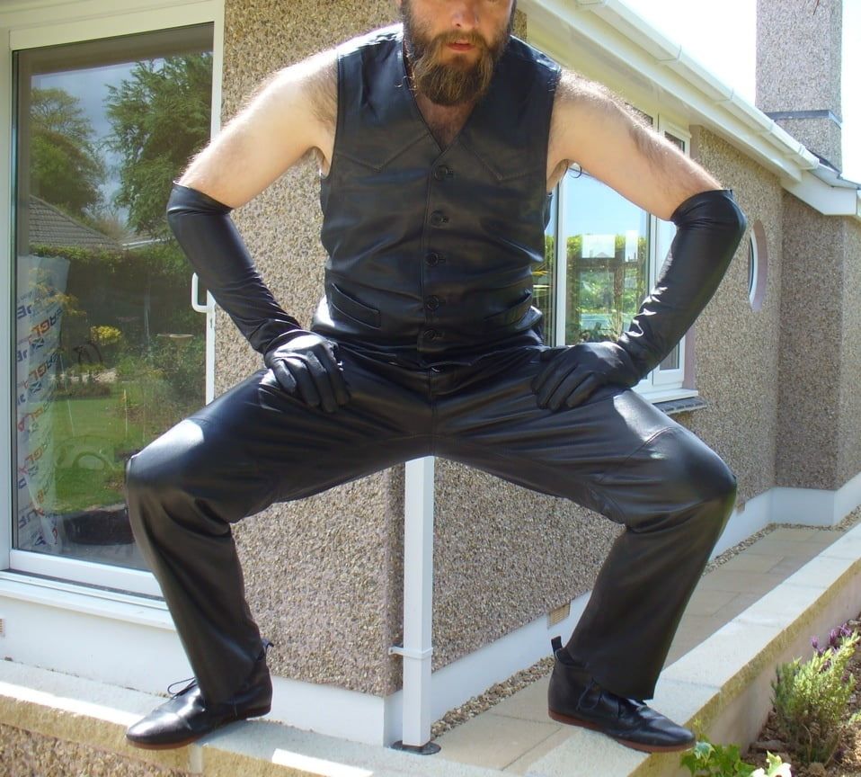 Leather Master outdoors posing in full leather #13