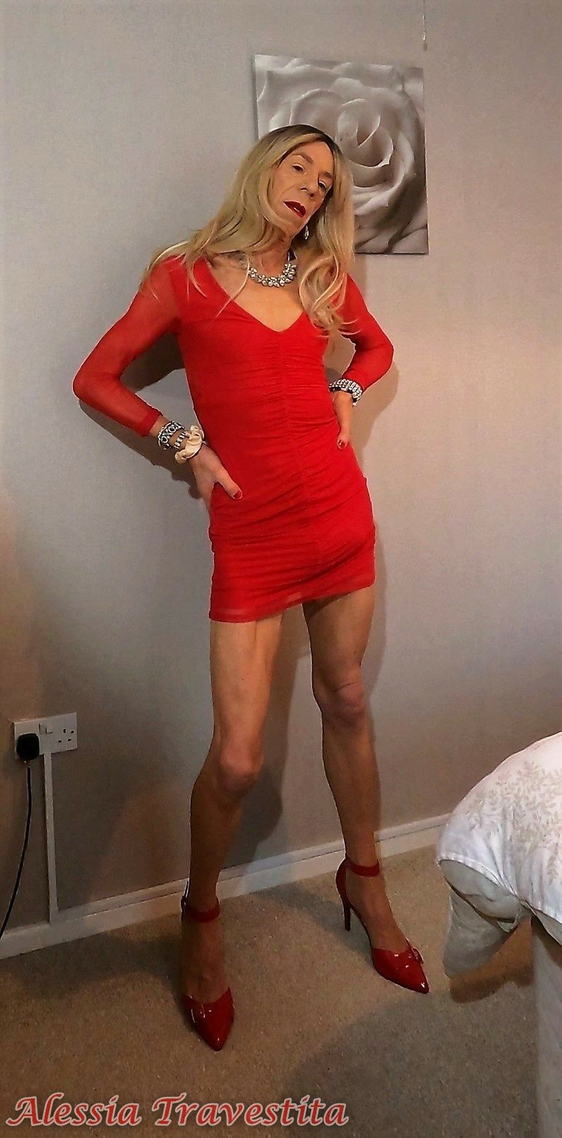 64 Alessia Travestita in Sheer Red Dress #39