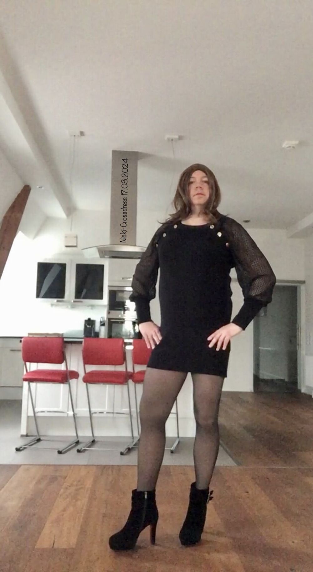 Nicki-Crossdress - black Dress, Plateau-Boots &amp; Tights  #3