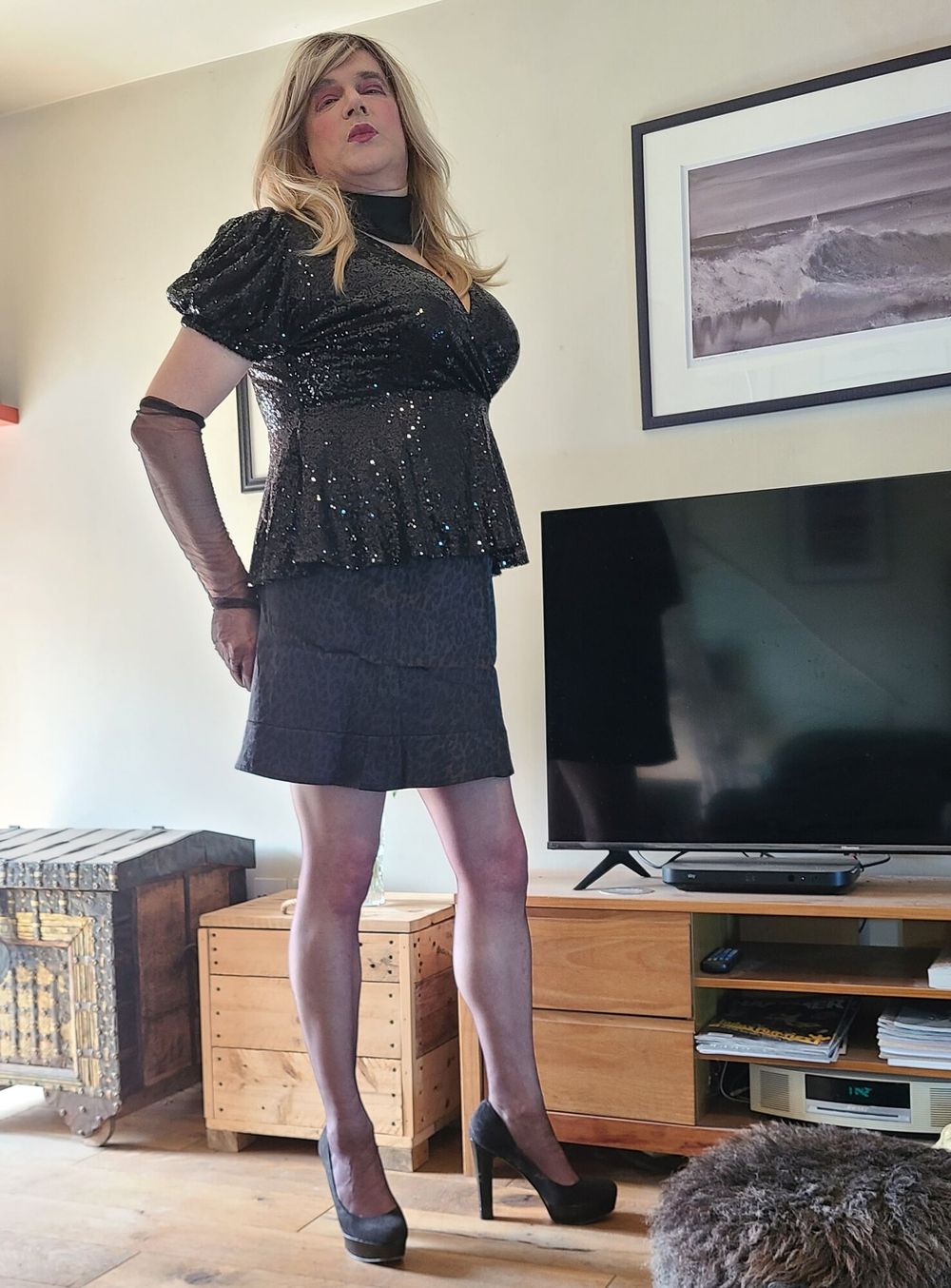 crossdresser in stockings and heels