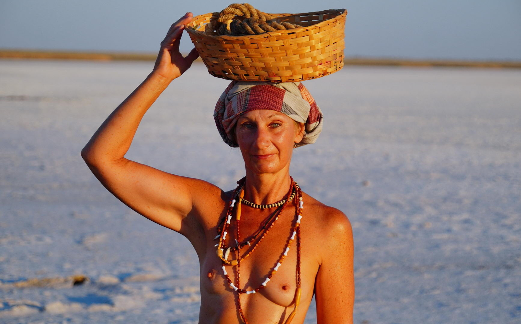With Basket on head