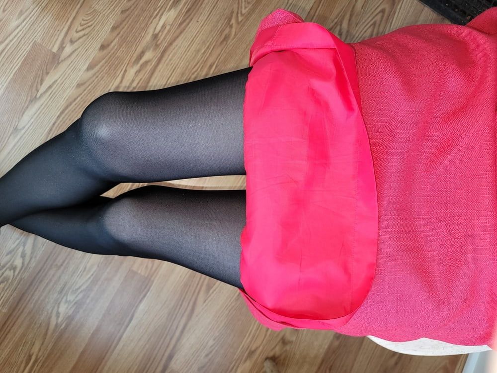 Pink pencil skirt with black pantyhose  #7