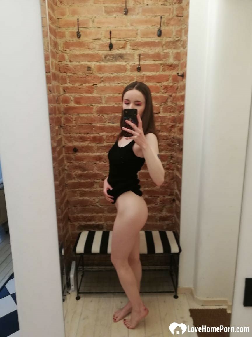 Skinny teen takes selfies in the mirror #32