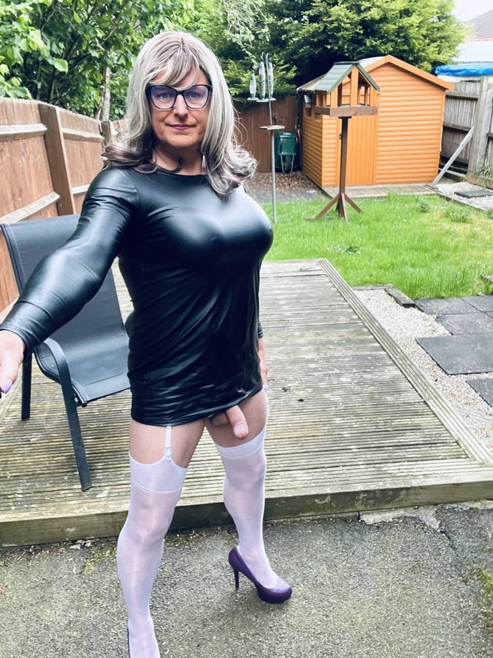 Crossdresser Kellycd in black pvc dress  #56