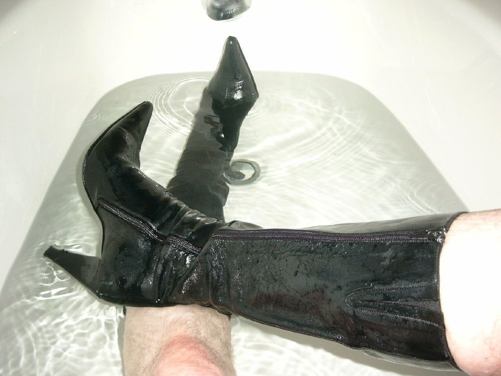 Fun with Leather Boots in the Tub #8