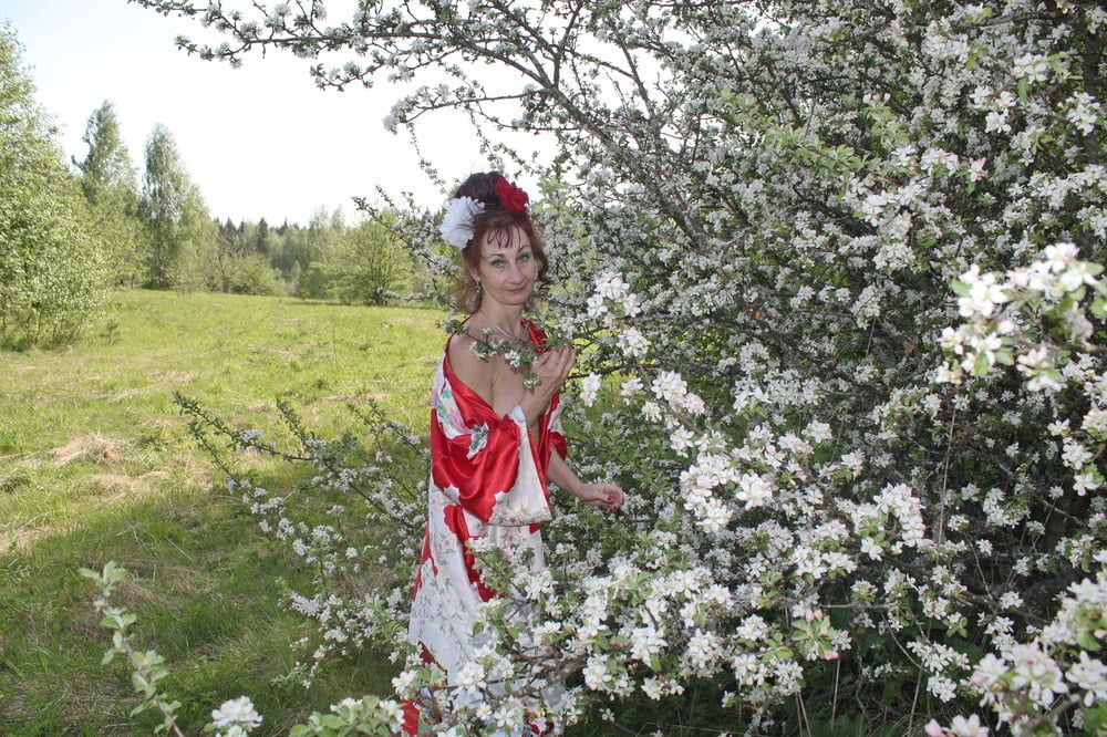 White Flowers Red Dress #25