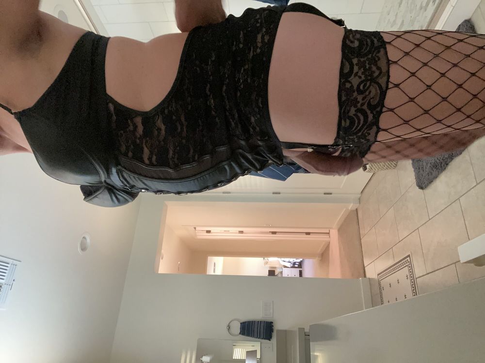 Large cock in black fishnet stockings  #8