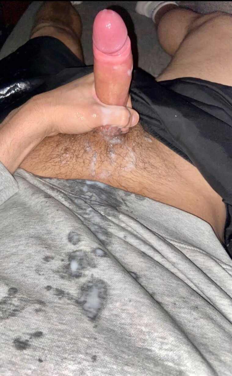 Jerking uncut cock and cumming all over myself 