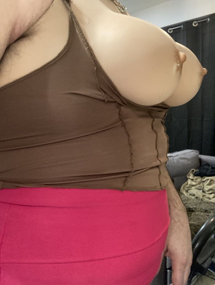 Trying out my different outfits with my new boobs