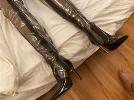 clear pvc plastic boots and nylons           