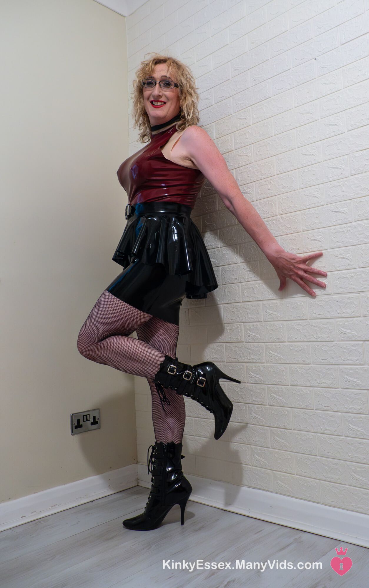 Colour Latex Dress, Boots and Fishnets on British Milf #8