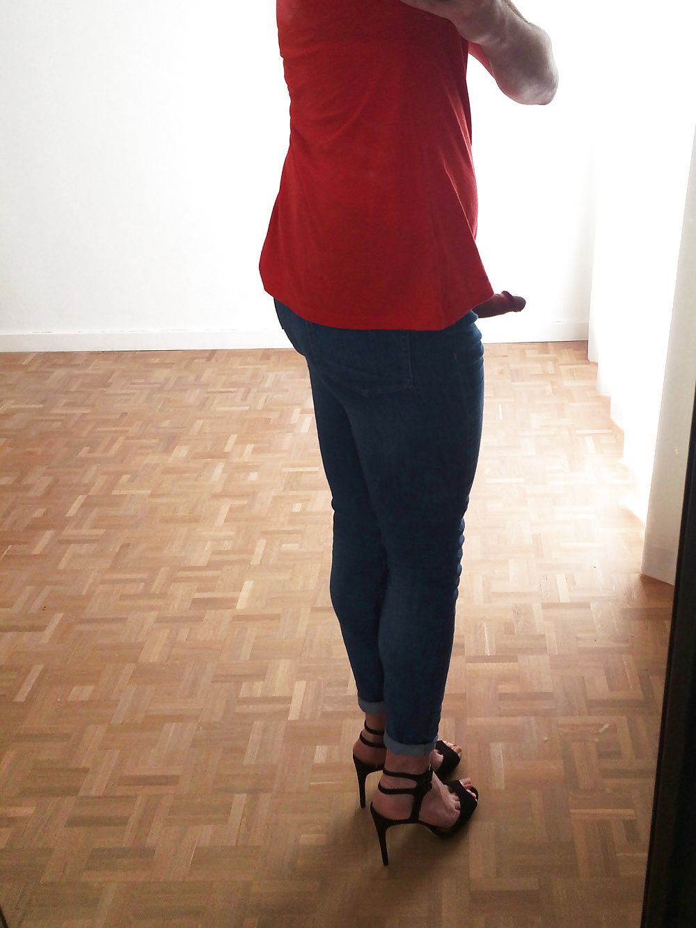 Jeans & red top, whale tail :) #14