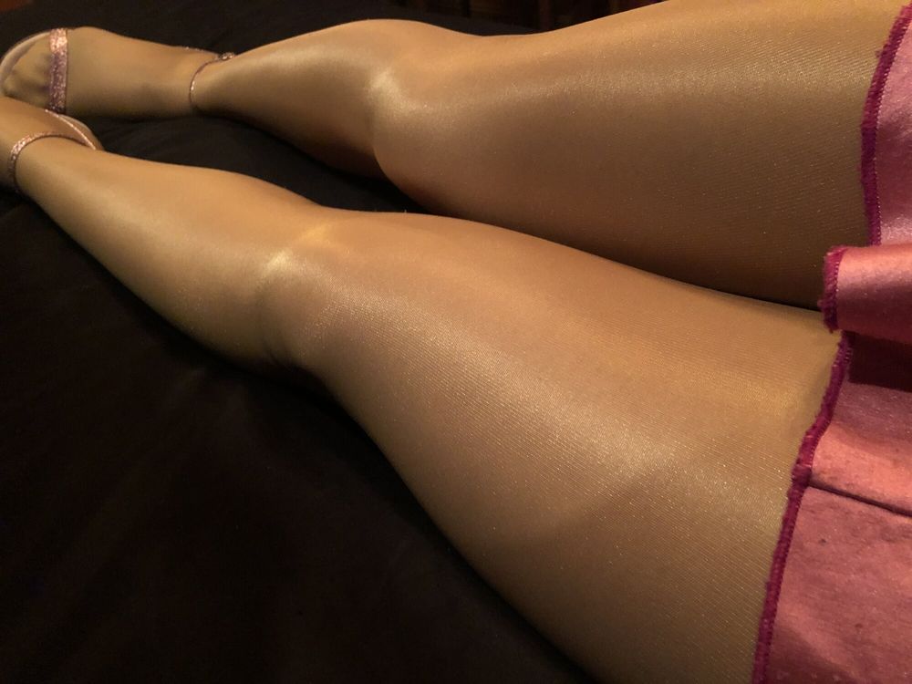 Tan Shiny Pantyhose &amp; Pink Heels  #29