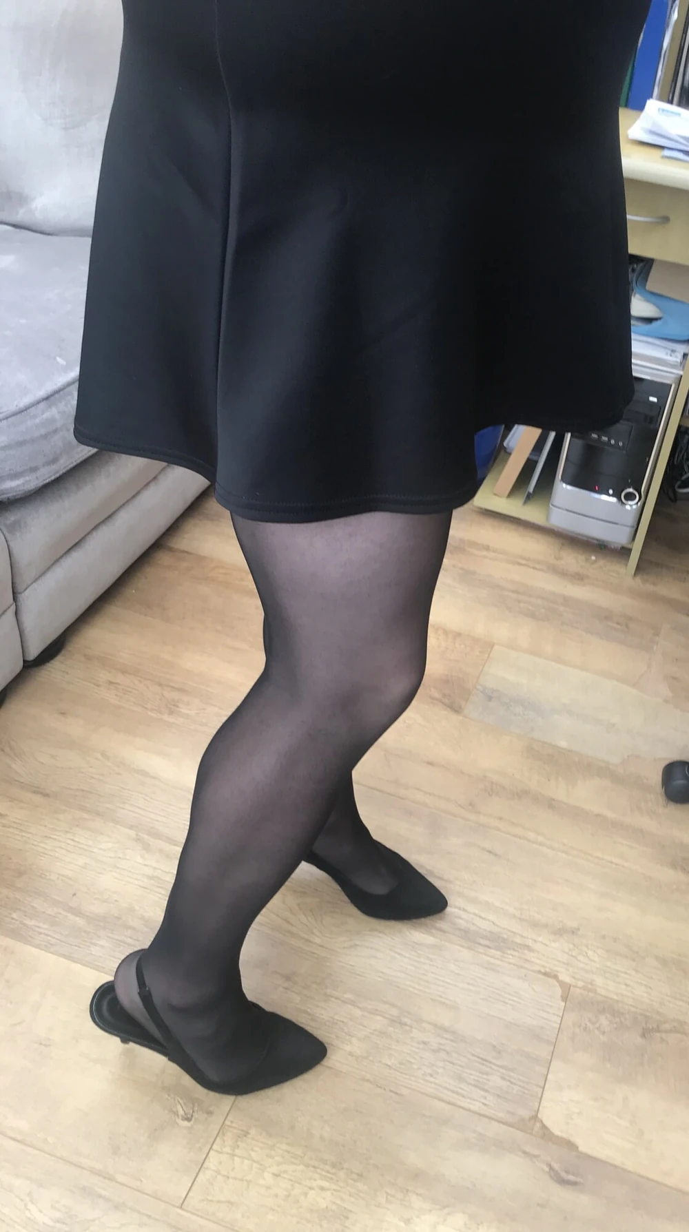 sissy showing her cock in black Seamless pantyhose #4