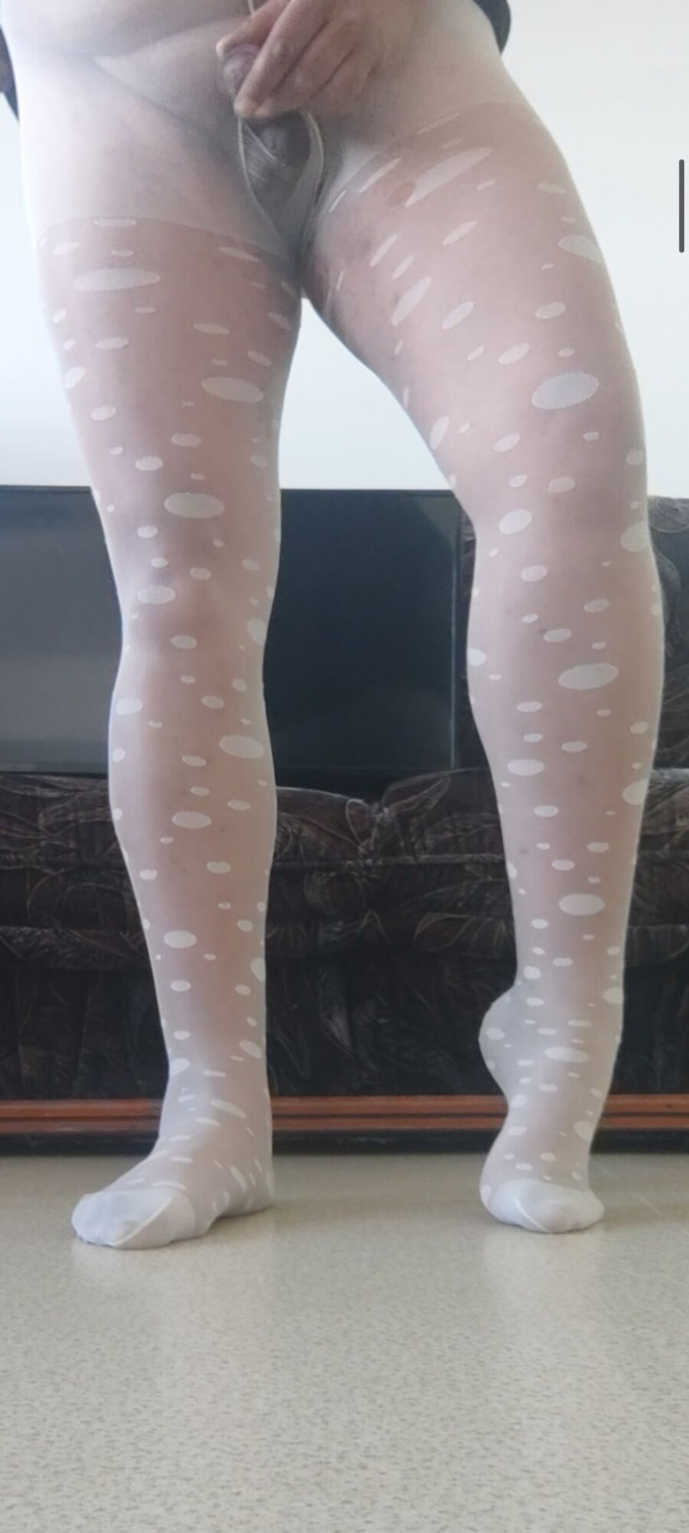 Polka dots white pantyhose #9