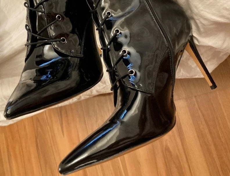 Black Knee High Patent High Heel Boots #32