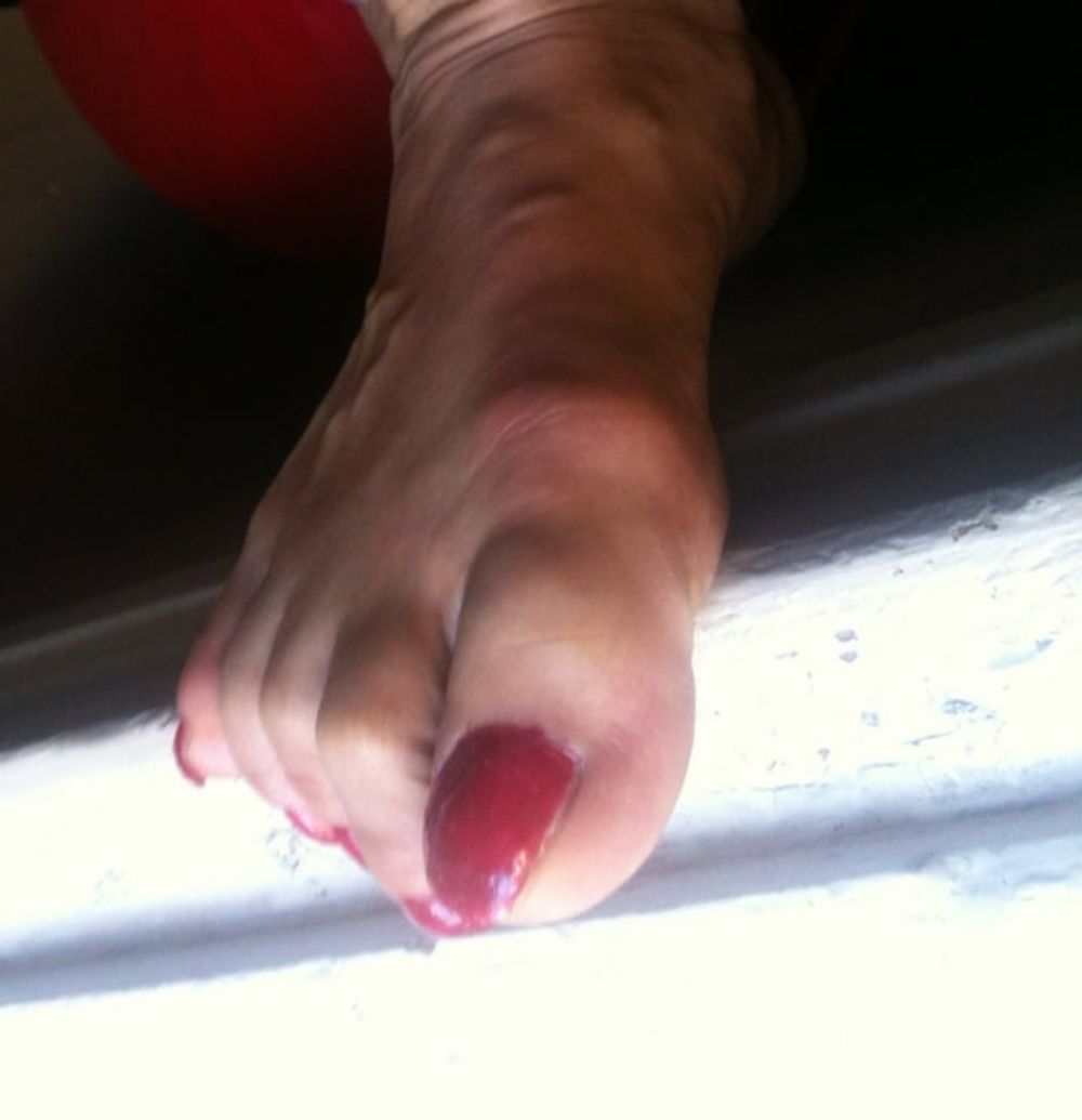 red toenails mix (older, dirty, toe ring, sandals mixed). #45