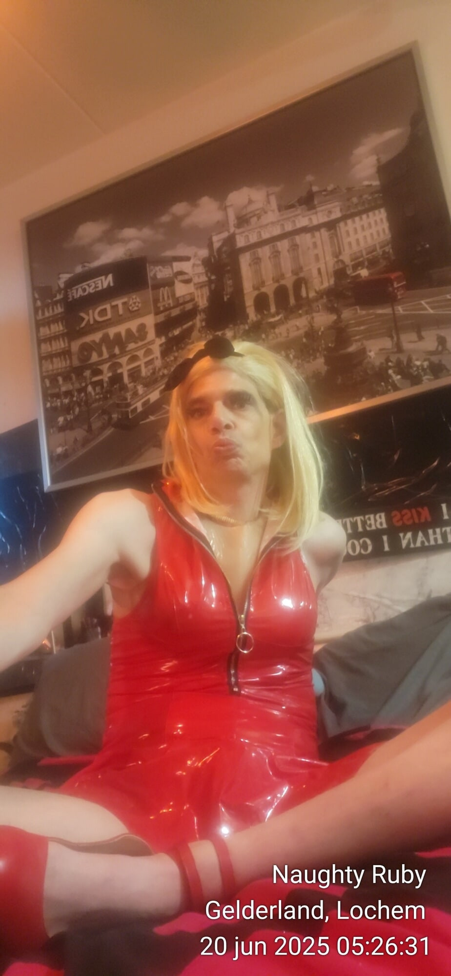 Red latex mini dress #6