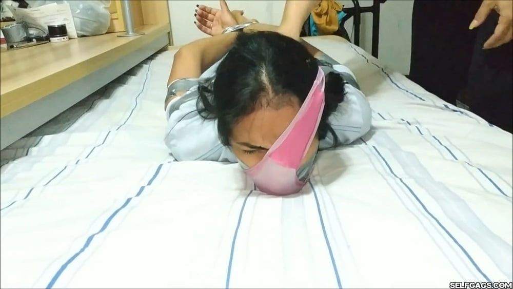 Panty Hooded Girl Gagged With Socks And Tape #8