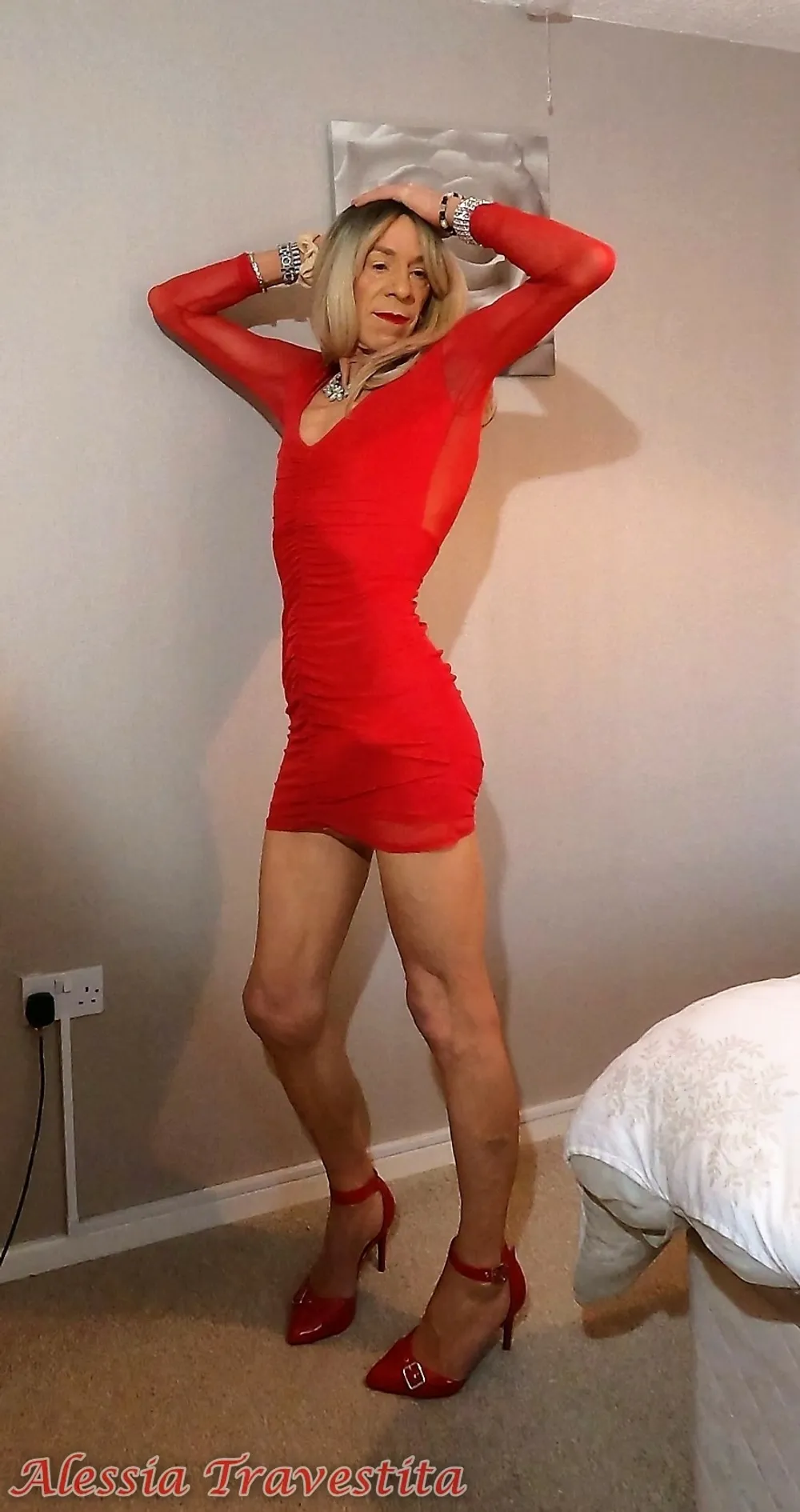 64 Alessia Travestita in Sheer Red Dress #9