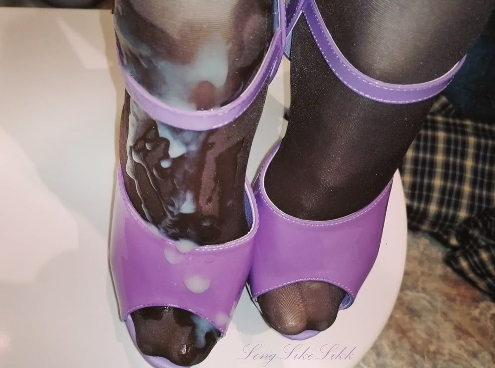 Cum on feet and purple open shoes